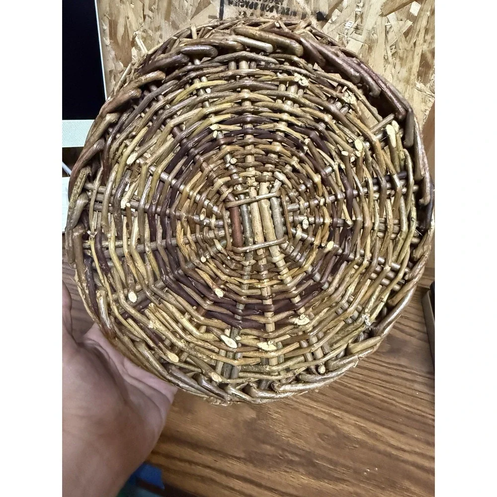 Vintage Handmade Twig Vine Basket Double Handles Rustic Primitive Decor 12